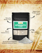 Stone-Ground Amaranth Flour 1kg pack, naturally gluten-free, rich in protein, calcium, iron, and dietary fiber, with authentic texture and flavor preserved.