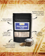 Stone-ground multigrain flour blend of barley, jowar, and chana for nutritious soft rotis and snacks
