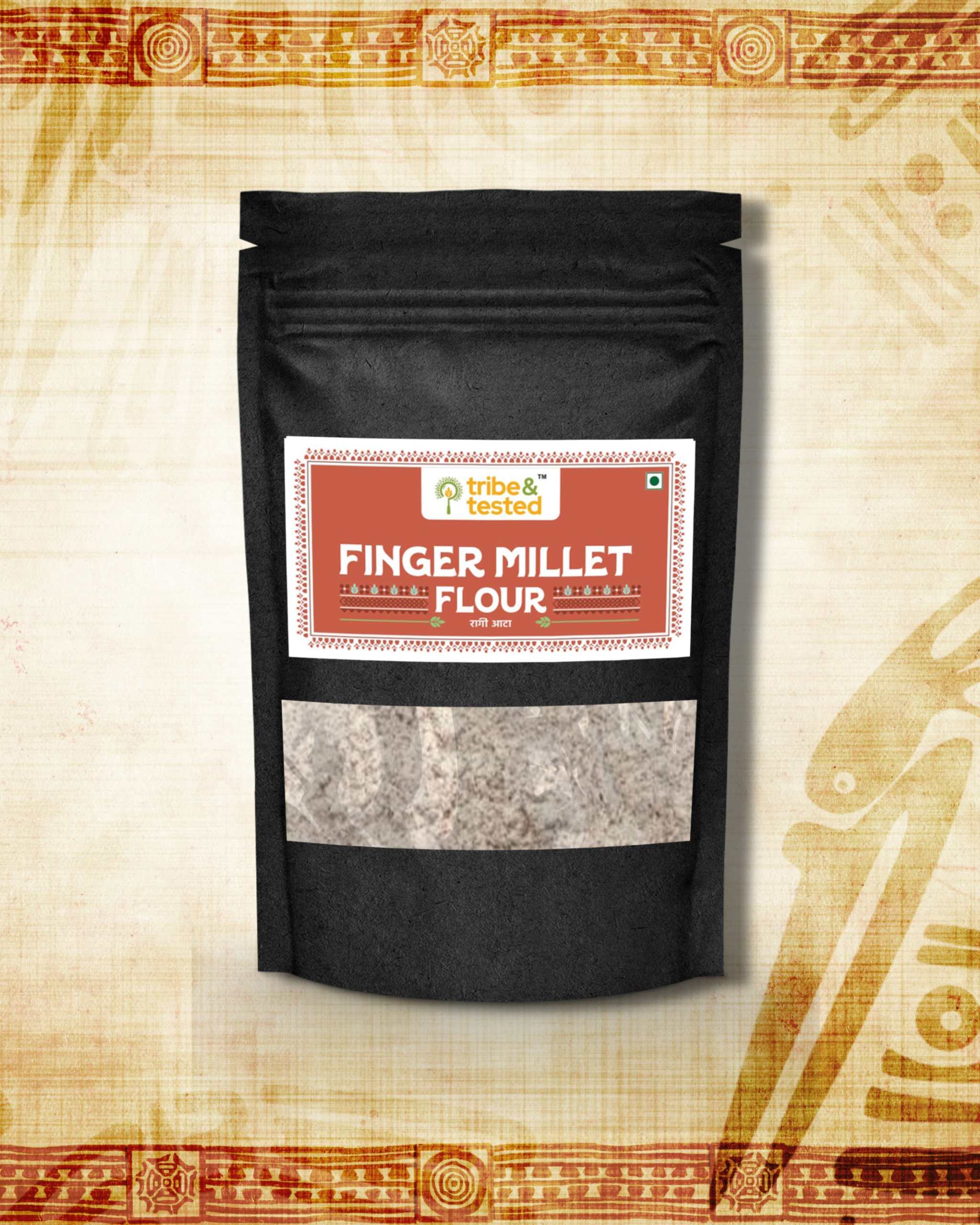 Stone-Ground Ragi Flour in resealable black pouch for nutritious cooking