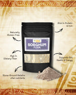 Stone-ground jowar flour 1kg pack with naturally gluten-free, high fiber, rich protein, and iron content for gut health and energy support